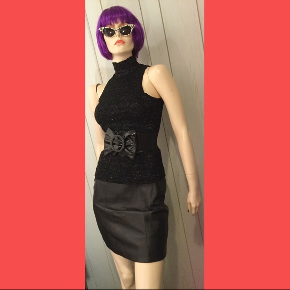 VTG 80s Glittery Black Lace High Collar Shell Top GANTOS - Picture 8 of 8